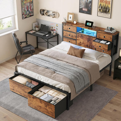 homkdom full size bed frame with 8 drawers on a desk or shelf