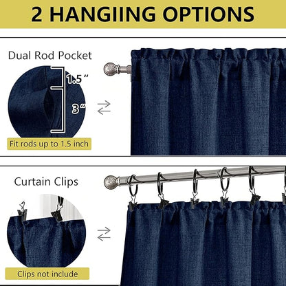 Navy Blue Kitchen Curtains 36 Inch Length 2 Panels, Light Filtering Farmhouse - Image 4