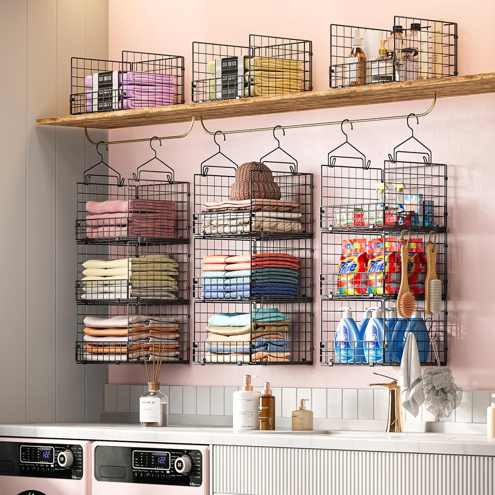 Sonyabecca 3-Tier Closet Organizers and Storage, Foldable Stackable Wire Bask...