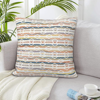 Colorful Boho Geometric Abstract Striped Throw Pillow Covers 18x18 Inch Set of - Image 2
