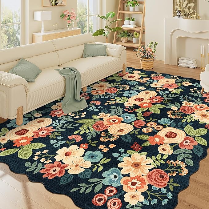 DUKINO 8x10 Area Rug, Floral Washable Rugs by DUKINO