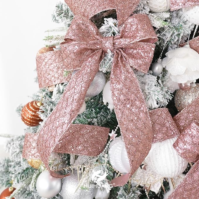 HUIHUANG Rose Gold Glitter Wired Ribbon - Image 5