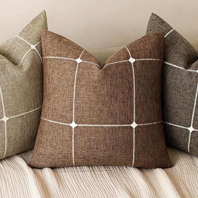 Foindtower Pack of 2 Decorative Faux Linen Jacquard Check Throw Pillow Covers - Image 4