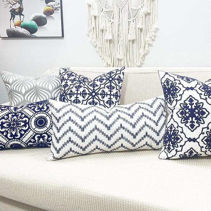 Slow Cow Throw Pillow Cover Navy Blue Embroidery Canvas Throw Pillow Cover - Image 7