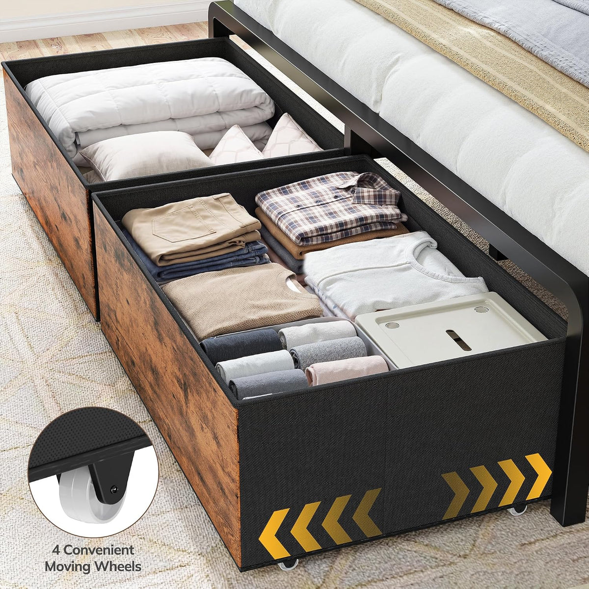 homkdom full size bed frame with 8 drawers, front angle view