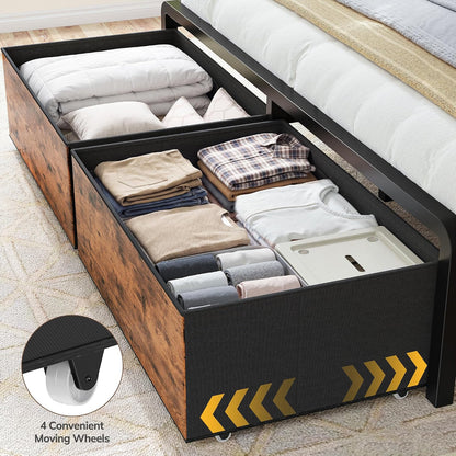 homkdom full size bed frame with 8 drawers, front angle view