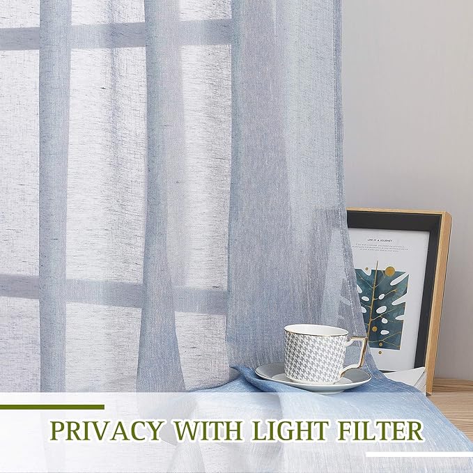 NICETOWN Semi Sheer Linen Blend Window Curtains, Grommet Solid Curtain Privacy - Image 3