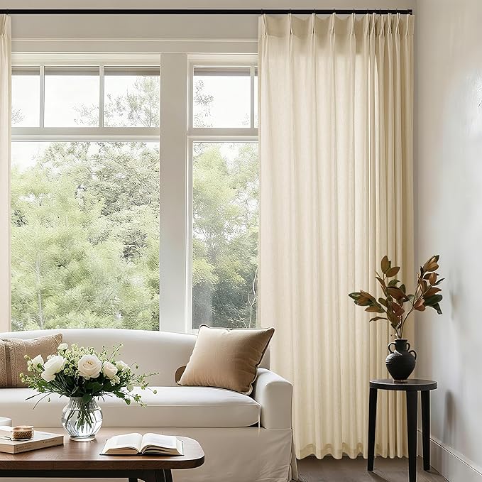 Beige Tan Linen 102 Inch Curtains 72 Inch Wide by DUKIYO