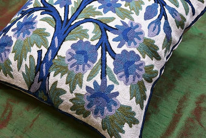 Blue Tree of Life Pillow Cover Indigo Plant Floral Pillowcase Needlepoint - Image 2