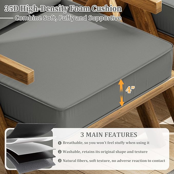 Outdoor Seat Cushion Set 22 L × 22 W × 4 H Inch Waterproof & Fade Resistant - Image 3