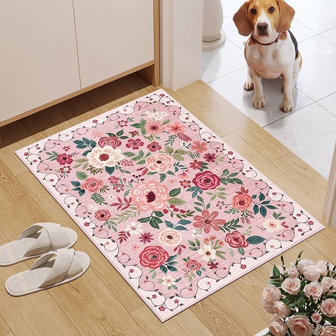 DUKINO 2x3 Rugs for Entryway, Floral Indoor Washable Door Mat, Non Slip Boho - Image 2