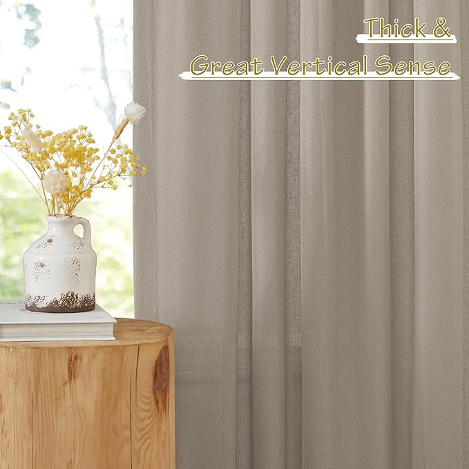 NICETOWN Thick Flax Linen Living Room Curtains 108 inches Long, Pinch Pleated - Image 8