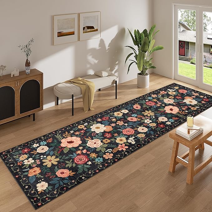 DUKINO 3x10 Runner Rug for Hallway, Washable Kitchen Floral Runner Rug - Image 3
