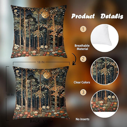 Rustic William Morris Inspired Autumn Forest Decor Throw Pillow Covers 18x18 - Image 2
