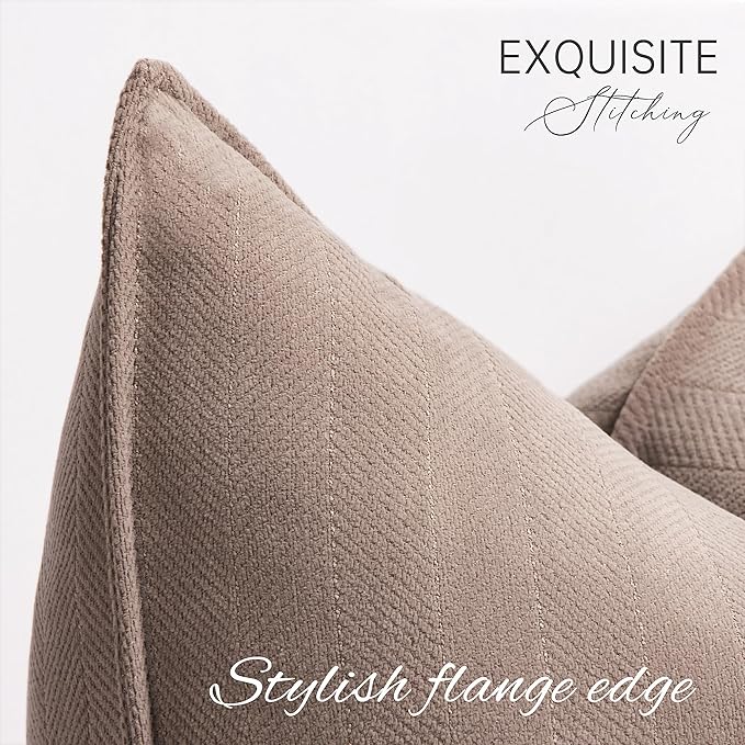 ZWJD Khaki Pillow Covers 12x20 Set of 2 Chenille Throw Pillow Covers - Image 2