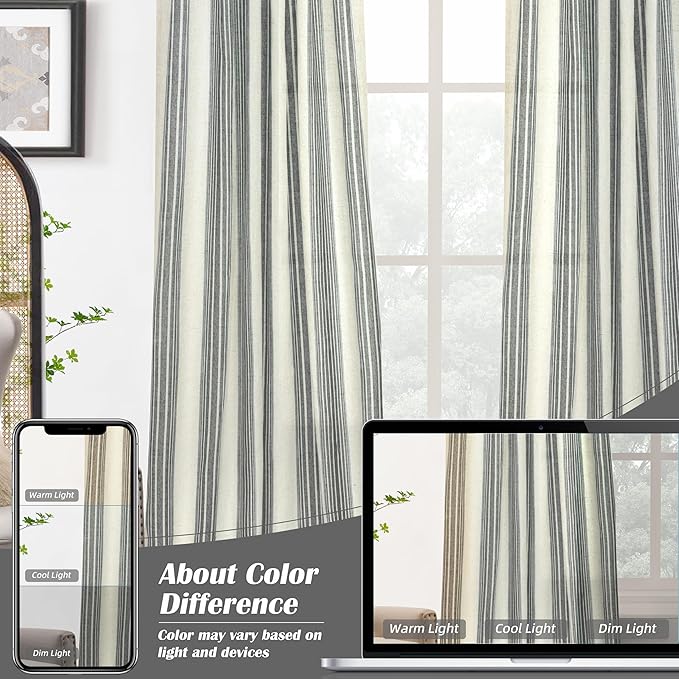 DriftAway Farmhouse Vertical Striped Linen Blend Textured Light Filtering Semi - Image 7