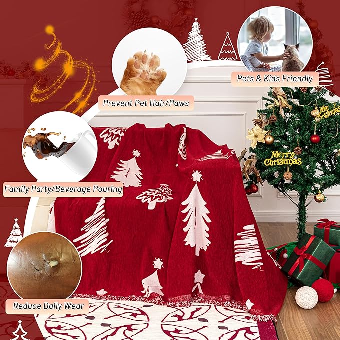 MYSKY HOME 71"X118" Loveseat Christmas Couch Cover, Sectional Sofa Covers Sofa - Image 2