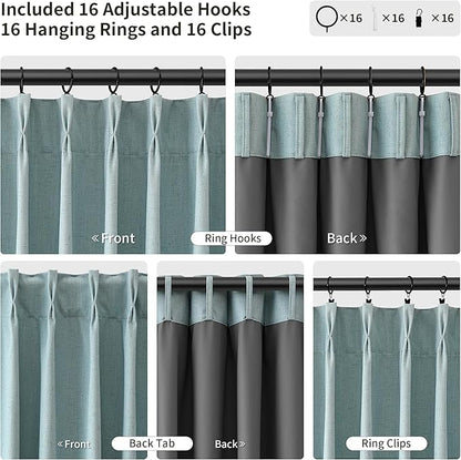 Joywell Pinch Pleat 100% Blackout Linen Curtains 110 Inch Long - Image 3