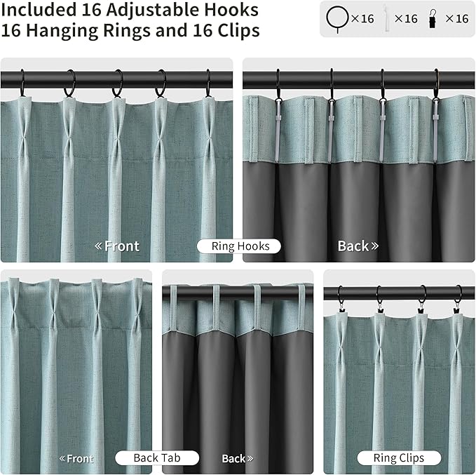 Pinch Pleated 100% Blackout Linen Curtains 108 Inches Long - Image 3