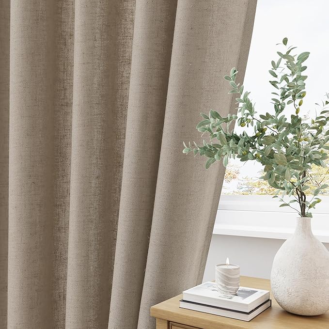 Light Taupe Pinch Pleat Linen Curtains 63 Inch Length 2 Panels Set - Image 5