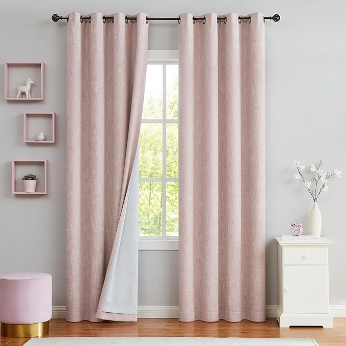 Pink Full Blackout Curtain Panel Noise Reducing Thermal Weave Window Treatment by CentralPark