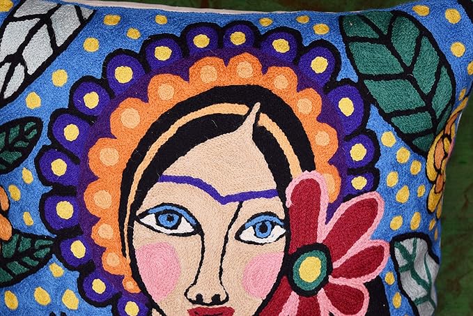 Frida Inspired Pillow Cover Necklace Mexican Art Floral Pillowcase Hand - Image 5