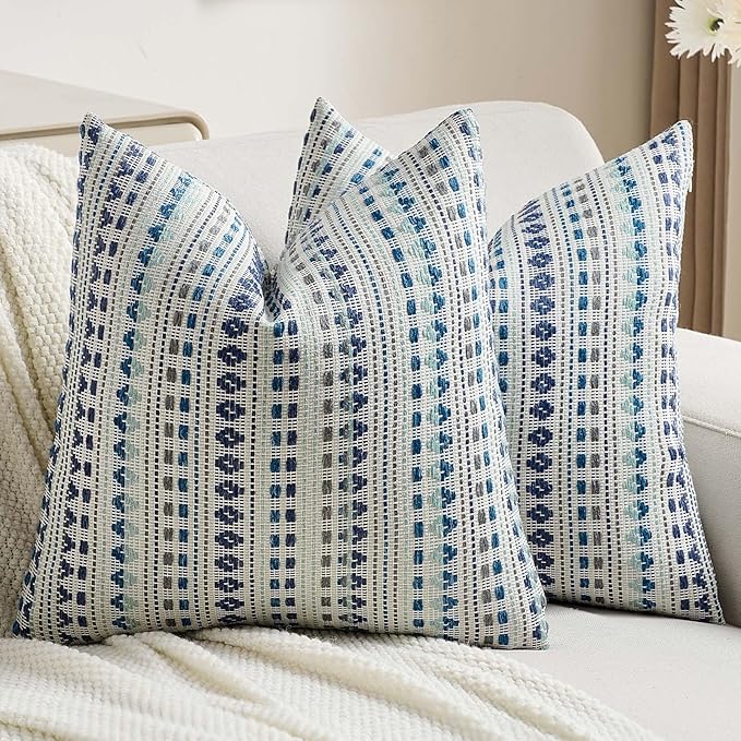 FUTEI Blue Grey Decorative Throw Pillow Covers 18x18 Inch Set of 2, Soft Cozy by FUTEI