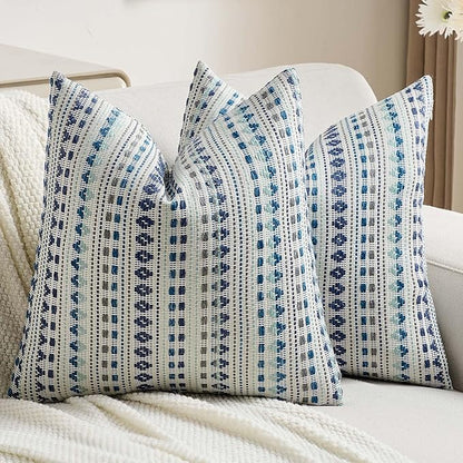 FUTEI Blue Grey Decorative Throw Pillow Covers 18x18 Inch Set of 2, Soft Cozy by FUTEI