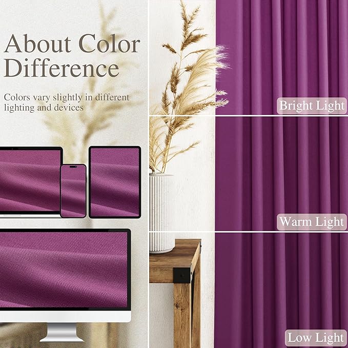 Nanspring Grape Purple Linen Curtains 96 Inch Long 2 Panels Set - Image 3