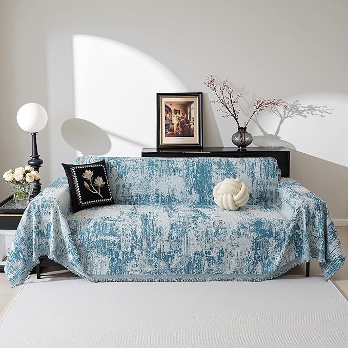 MEETSKY Boho Sofa Cover Sofa Slipcover Thick Chenille Blue Couch Cover - Image 2