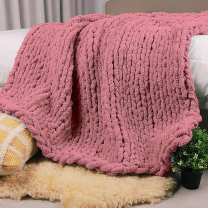 Carriediosa Chunky Knit Throw Blanket 50" X 60", 100% Hand Made Large Chenille by Carriediosa
