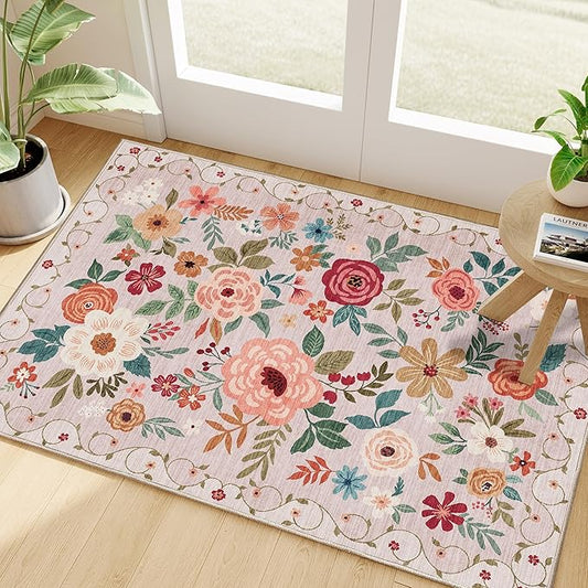 DUKINO 2x3 Rugs for Entryway, Floral Indoor Washable Door Mat, Non Slip Boho by DUKINO