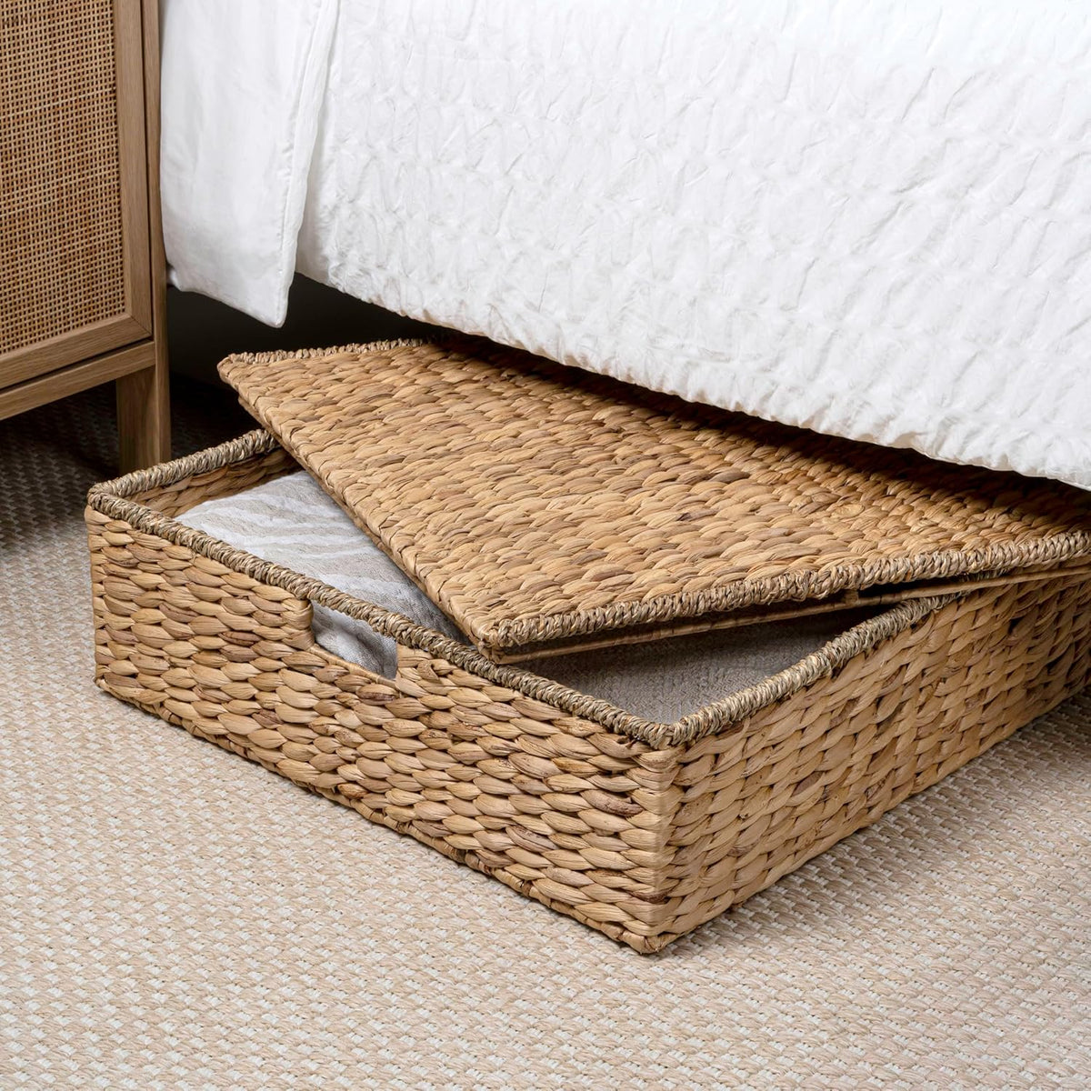 happimess holden under bed storage basket 30", natural shown in use