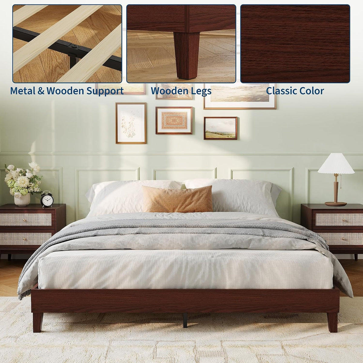 idealhouse queen size bed frame,9 inch natural sturdy showing dimensions