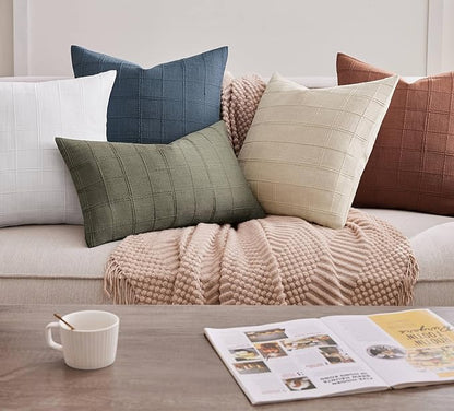 ZeeMart Linen Checked Throw Pillow Covers Set of 2, 16x16 Inch Allover Grid Navy - Image 6
