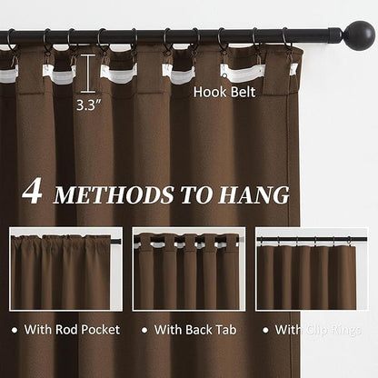 KEQIAOSUOCAI Brown Linen Textured Blackout Curtains 108 Inches Long - Image 3