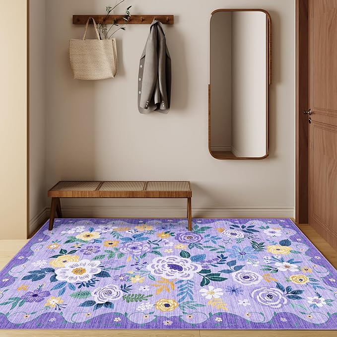 DUKINO 4x6 Area Rug, Lightweight Non Slip Washable Floral Rug, Indoor Low Pile - Image 7