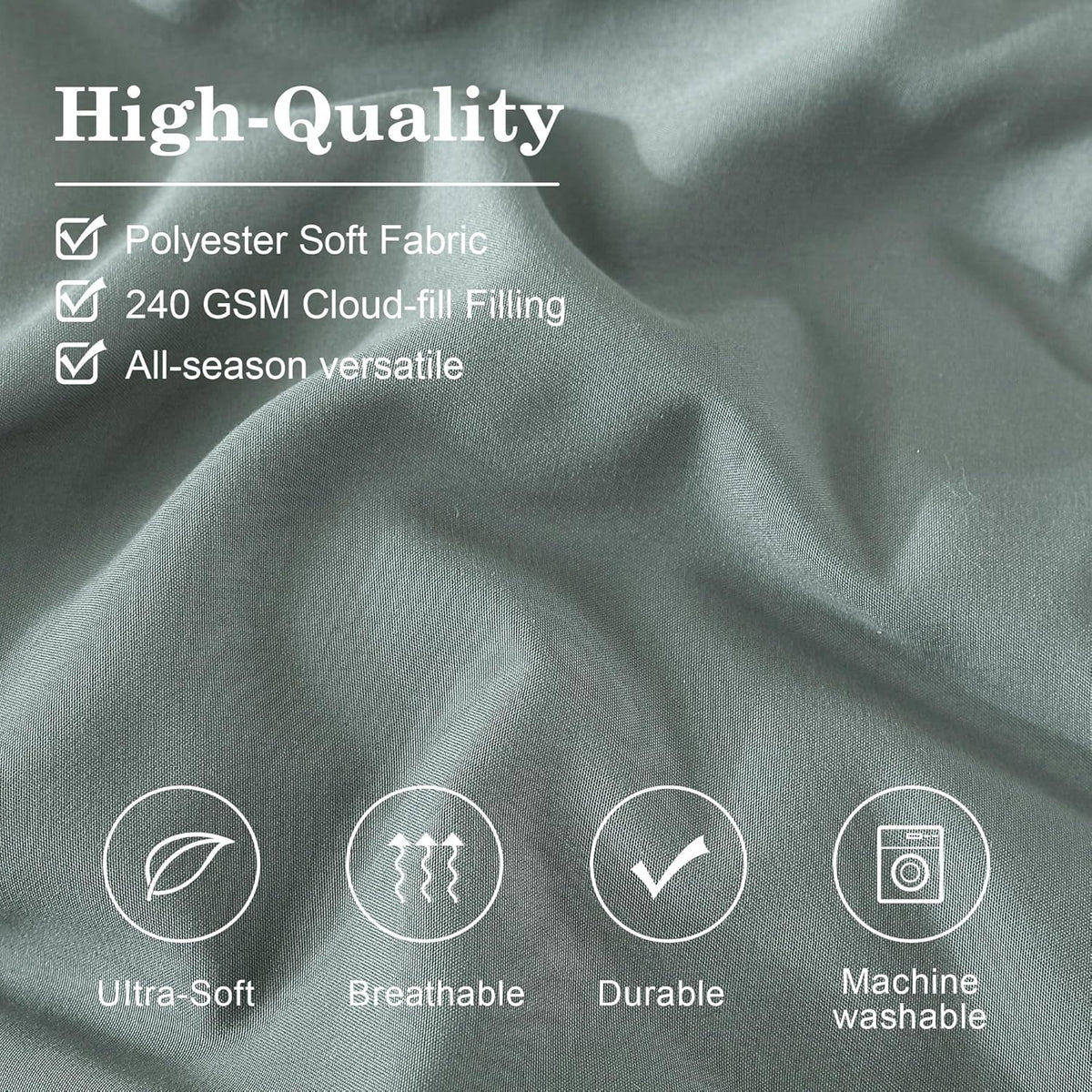 full size comforter sets-7 pieces sage soft bed, front angle view
