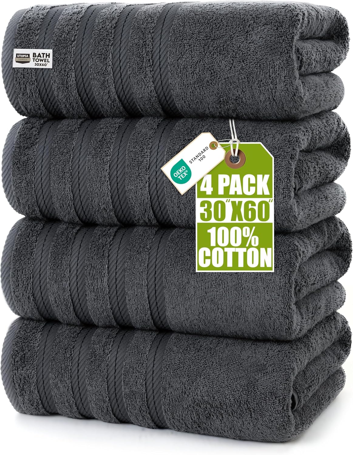 utopia towels 4 pack xl bath towels, 30x60 shown in use