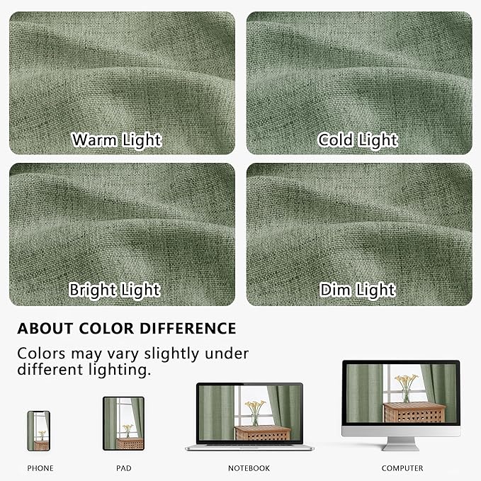 OVZME 2 Panels Green Cafe Curtains 36 Inch Length, Thick Textured Small Kitchen - Image 7
