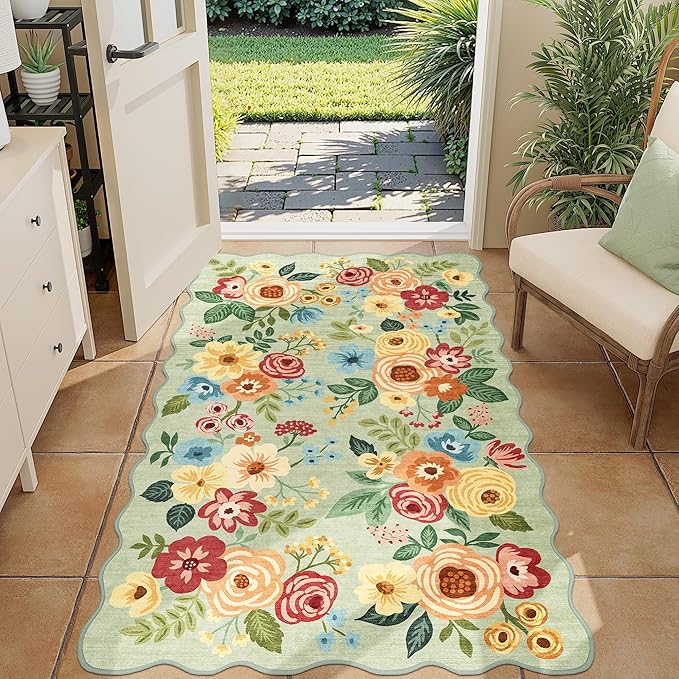 DUKINO 3x5 Area Rug, Floral Non-Slip Indoor Washable Rug by DUKINO