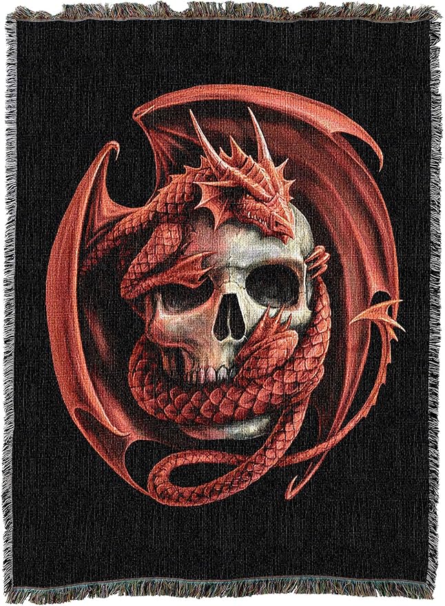Pure Country Weavers Skull Embrace Dragon Woven Blanket by Anne Stokes - Image 2