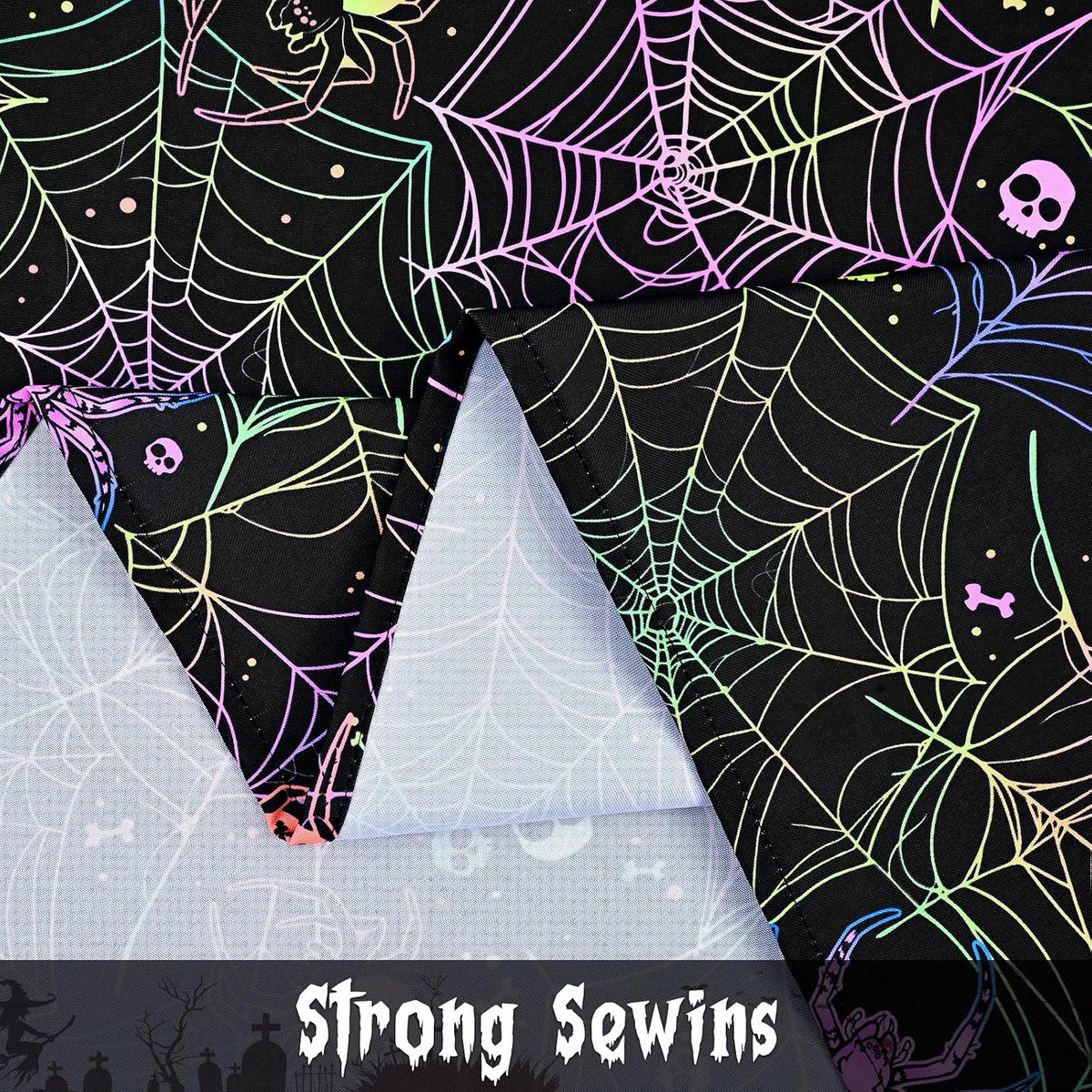 FRAMICS Halloween Tablecloth, Blacklight Table Cloth, Black Spider Web Table Cloth, UV Reactive Table Cover, Waterproof for Halloween Party Kitchen Dining Room Holiday Decor, Rectangle, 60x120 Inch