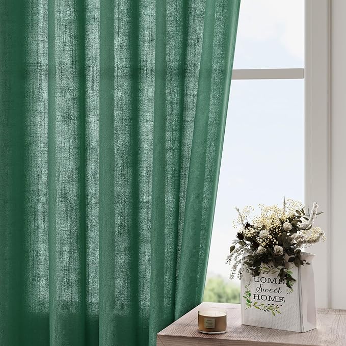 Dark Green Linen Curtains 108 Inches Long - Image 4