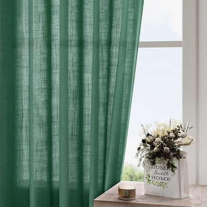 Nanspring Dark Green Linen Curtains 96 Inches Long 2 Panels Set - Image 4
