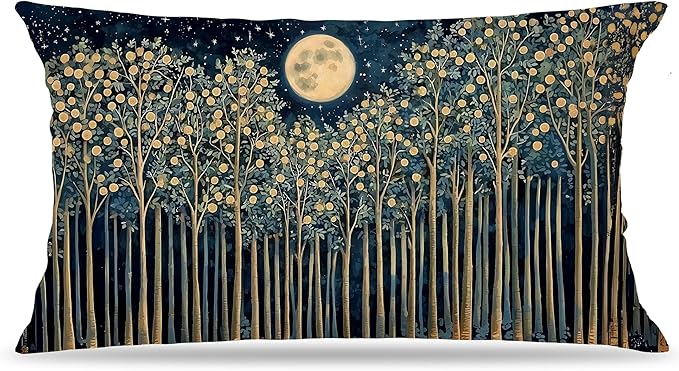 Rustic William Morris Night Moon Forest Green Decor Pillow Covers 12x20 by Unknown