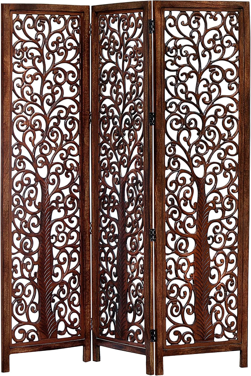 COTTON CRAFT Room Divider Wood Screen - Hand Carved Folding 3 Panels 60x72