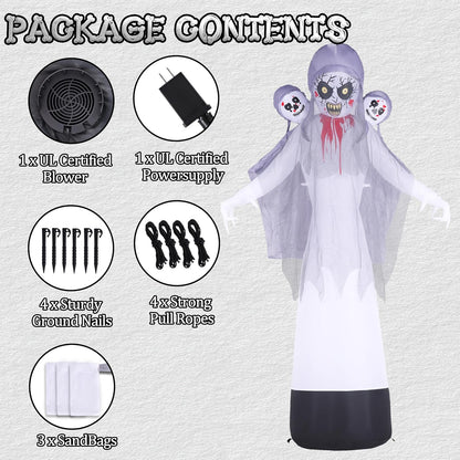 8.6FT Halloween Inflatable Grim Reaper Ghost with Skull Heads