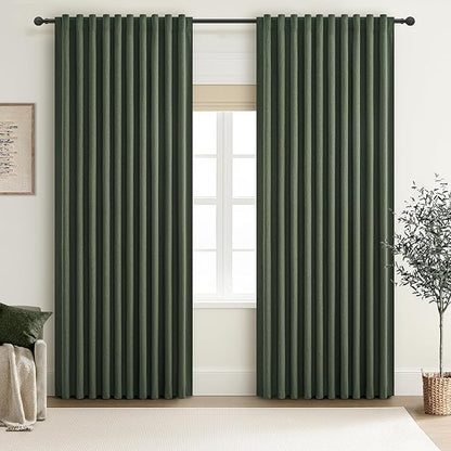 Dark Olive Green Curtains 70 Inch Length Extra Wide Pleated Black Out 96 Inch by QJMYDECO