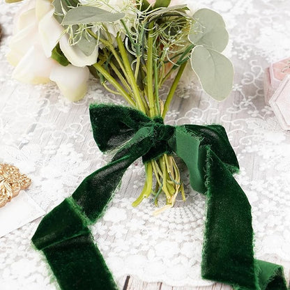 Dark Green Velvet Ribbon for Christmas Tree Decorations Frayed Silk Velvet - Image 4